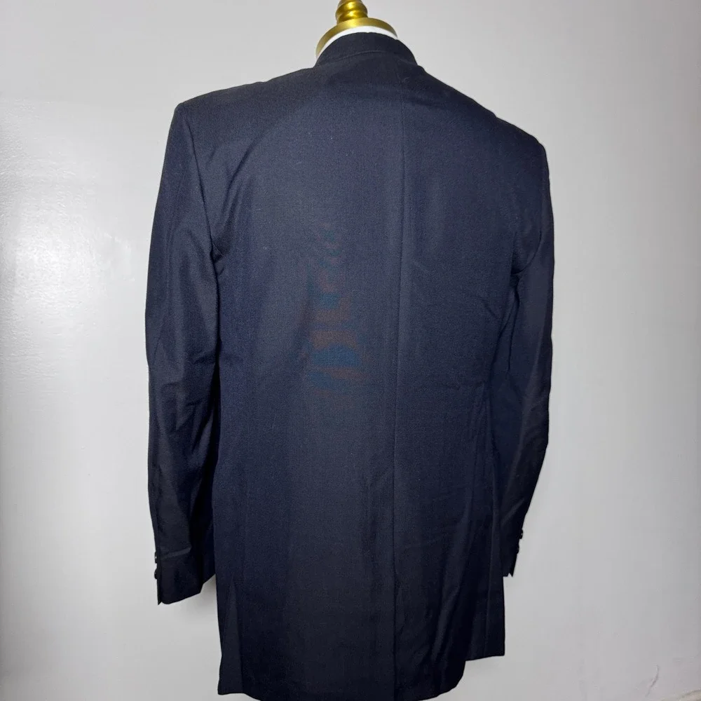 1980s Brooks Brothers Suit Mens 42R 34W Navy Solid Two-Button Vintage Wool Blend